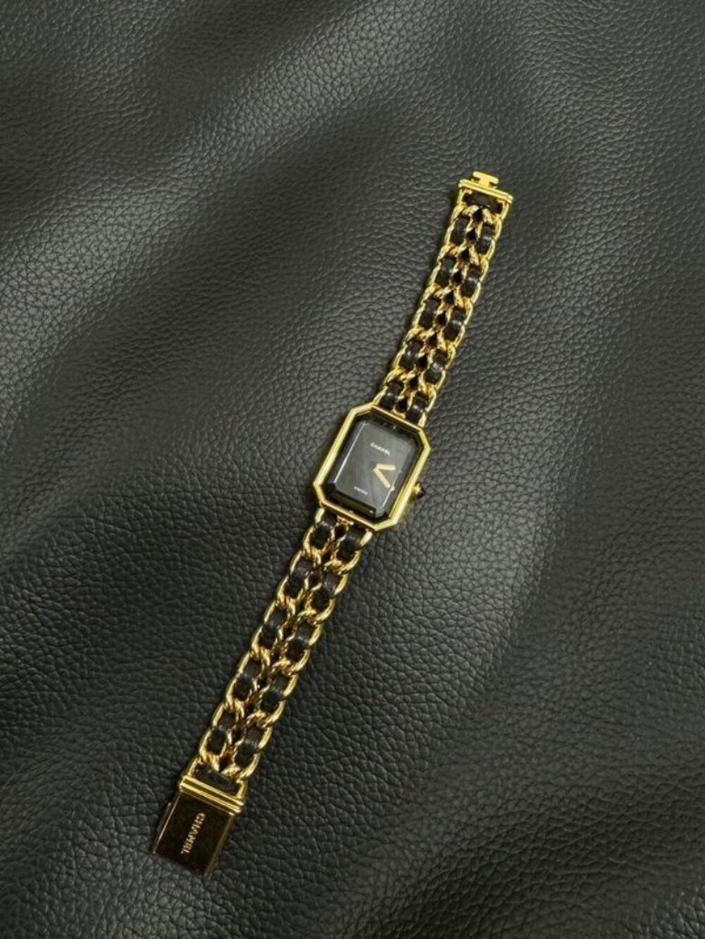 Chanel Premier M /black Leather Cut Glass Bracelet - Picture 3 of 12